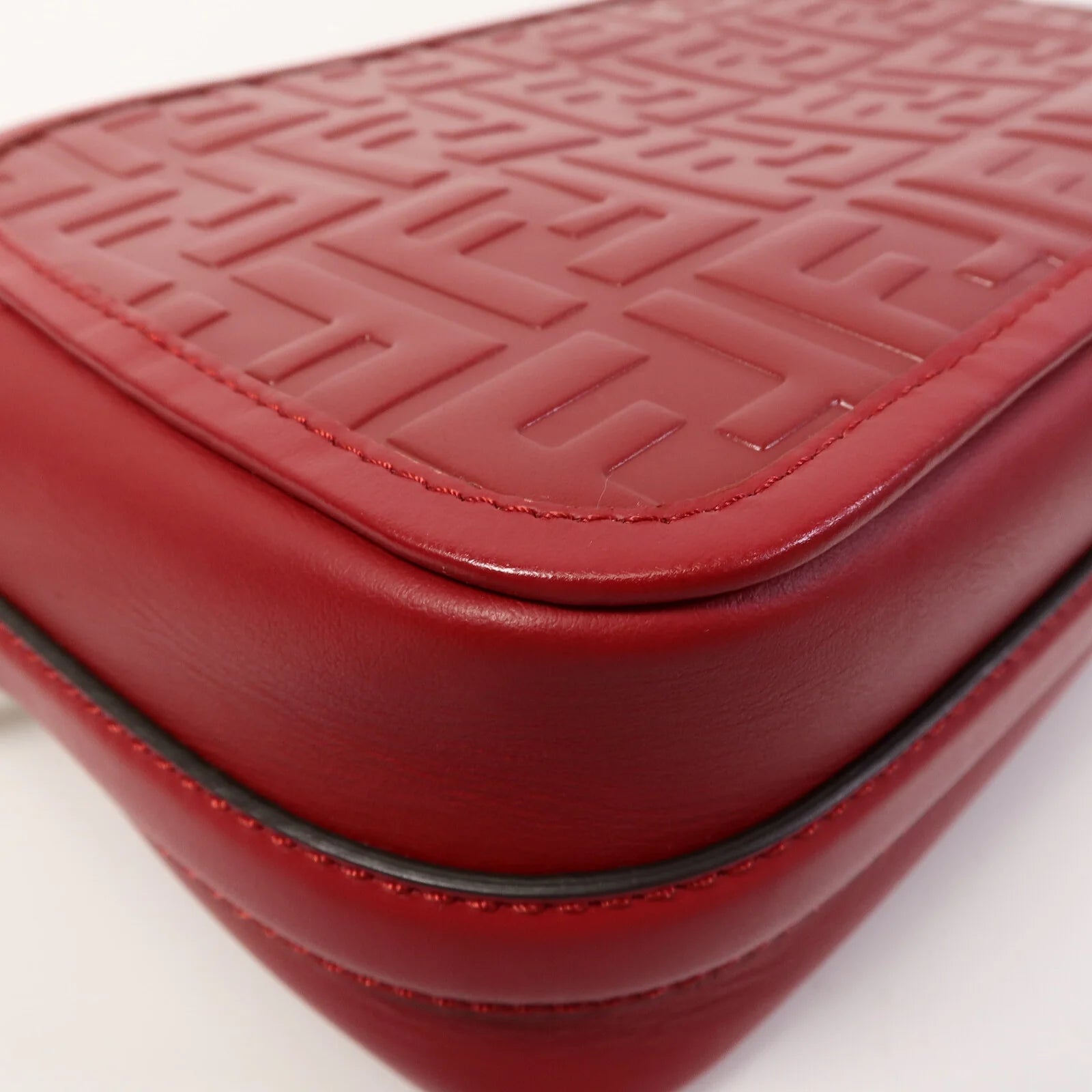 Fendi Red Embossed FF Leather Camera Case Crossbody Bag with Logo Strap