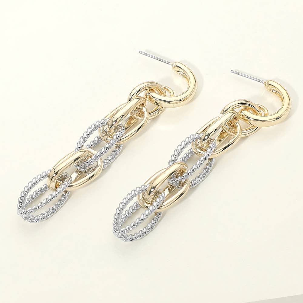 14K Gold Plated Layered Chain Link Drop Earrings