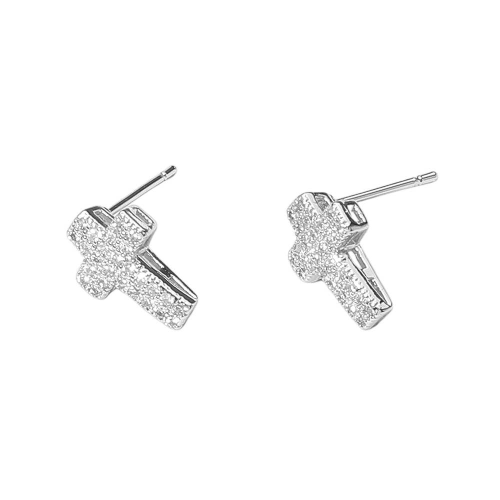 CZ Stone Paved Cross Stud Earrings